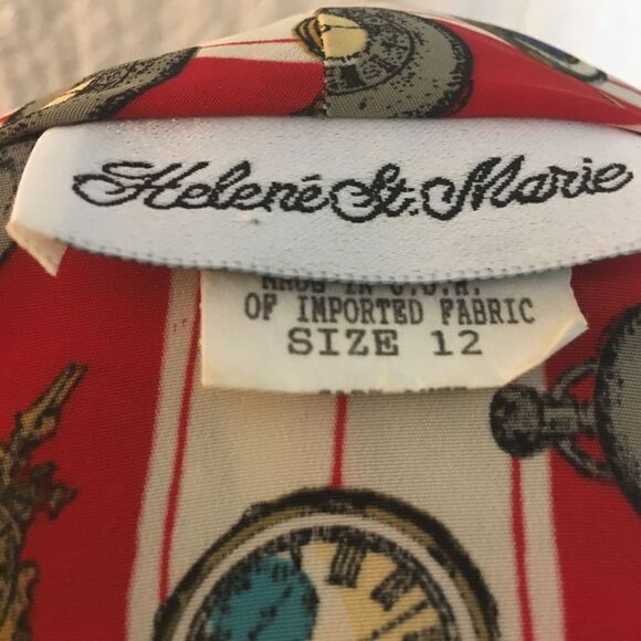 Helen St. Marie VTG Grandpa Clock Print Blouse Size 12 - Picture 10 of 10